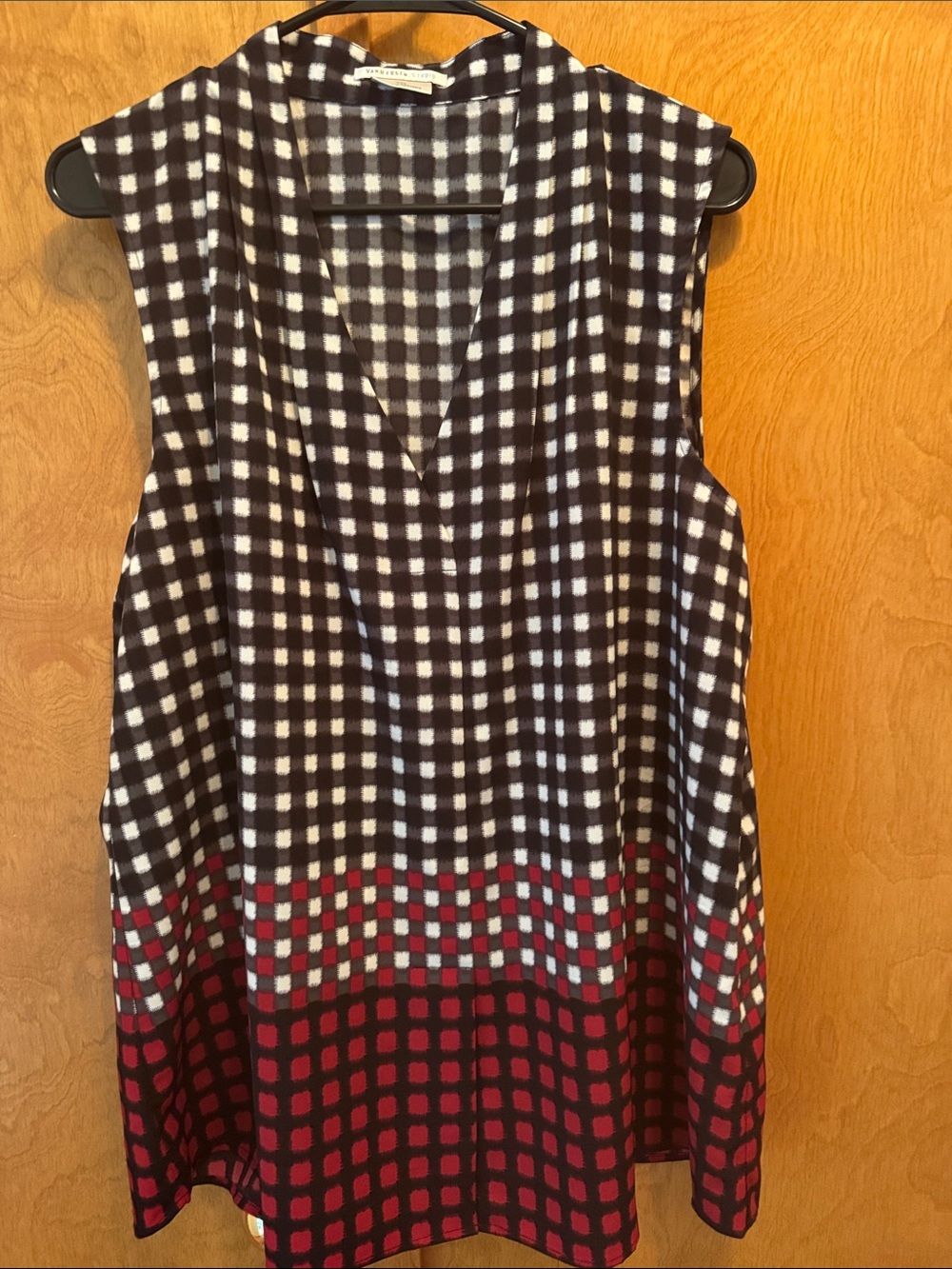 Van Heusen Black, White & Red Sleeveless Check Tunic